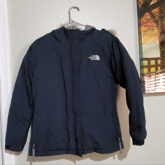 The North Face HyVent Goose Down Black HoodedJacket Youth Girls Large (14/16)